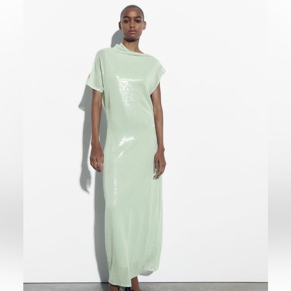 ZARA SEQUIN ASYMMETRIC KNIT DRESS LIMITED EDITION Maxi Formal - Picture 8 of 11